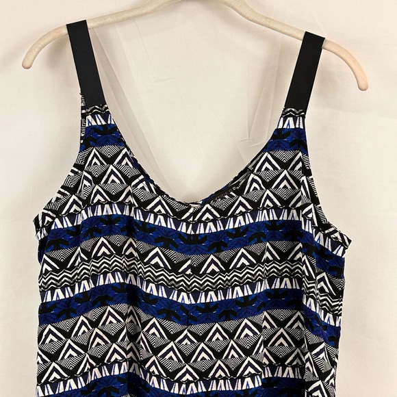 Express Black & Royal Blue Geometric Sleeveless Flowy Dress Large - Picture 3 of 8